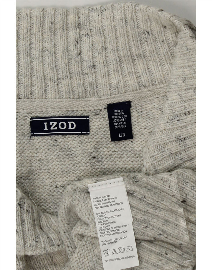 IZOD Mens Button Neck Jumper Sweater Large Grey Flecked Acrylic Vintage Izod and Second-Hand Izod from Messina Hembry 
