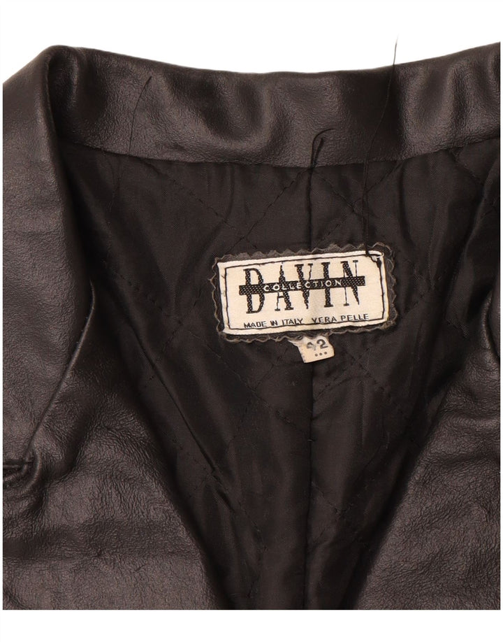 DAVIN Womens Leather Coat IT 42 Medium Black Leather