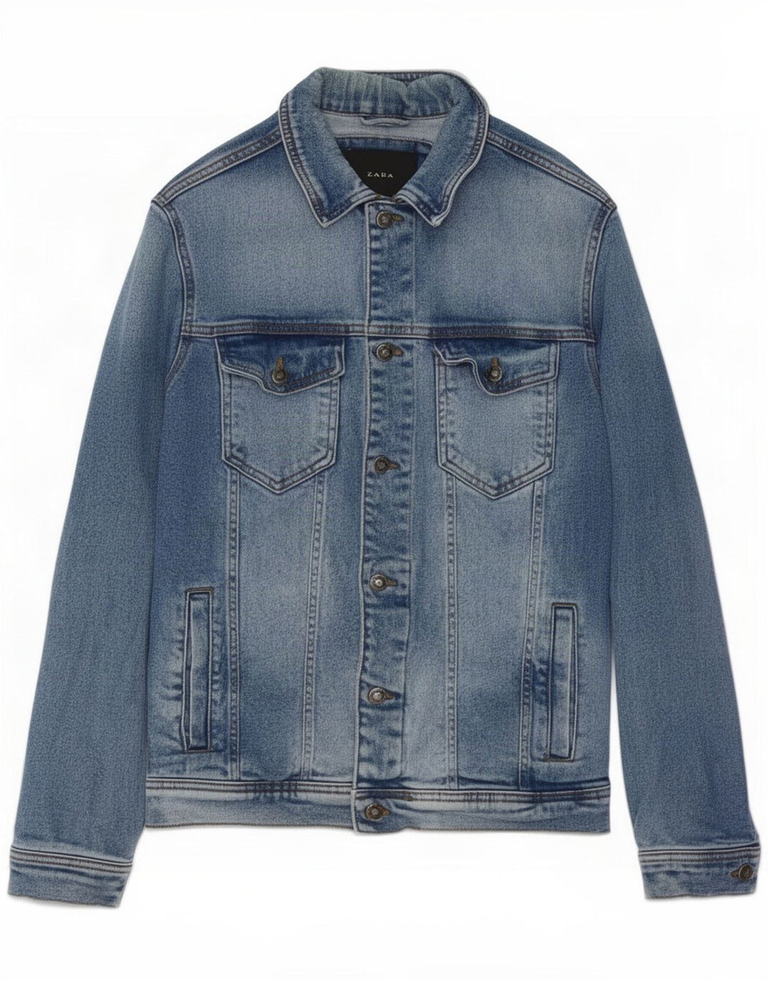 Мужская джинсовая куртка Zara UK 38, хлопок среднего синего цвета