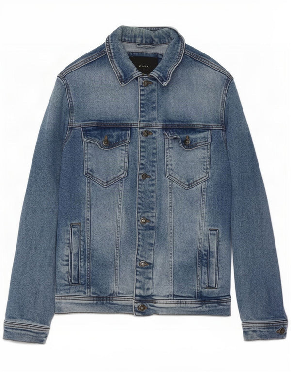 Мужская джинсовая куртка Zara UK 38, хлопок среднего синего цвета