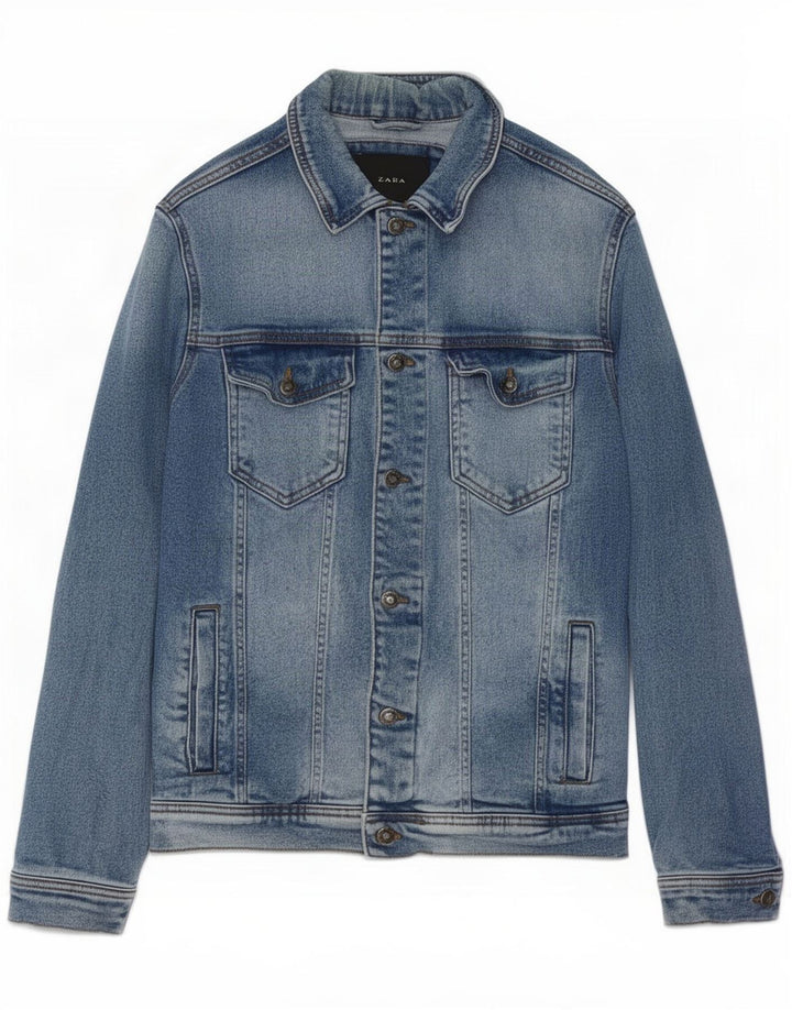 Мужская джинсовая куртка Zara UK 38, хлопок среднего синего цвета