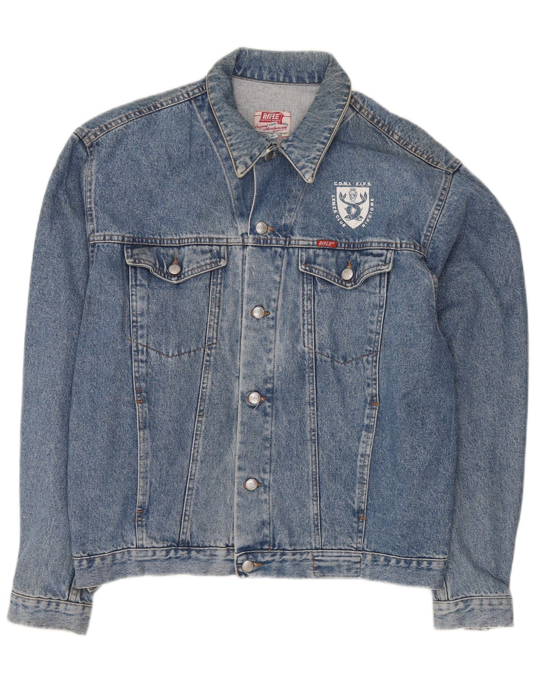 Мужская джинсовая куртка с рисунком Rifle UK 44 2XL, синяя в стиле ретро