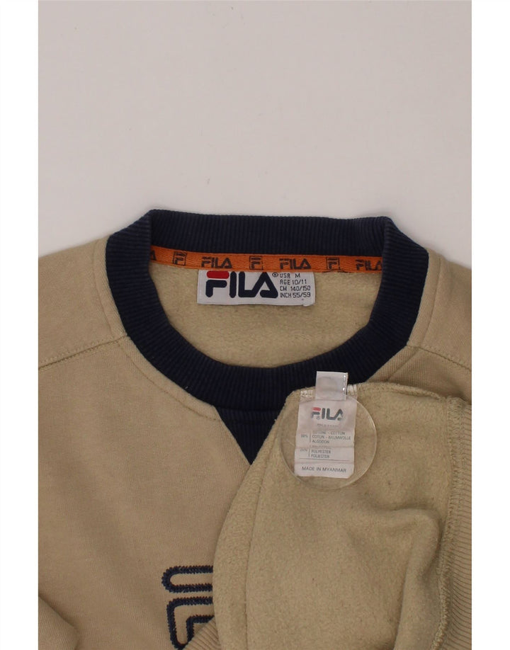FILA Boys Graphic Sweatshirt Jumper 10-11 Years Beige Cotton Vintage Fila and Second-Hand Fila from Messina Hembry 