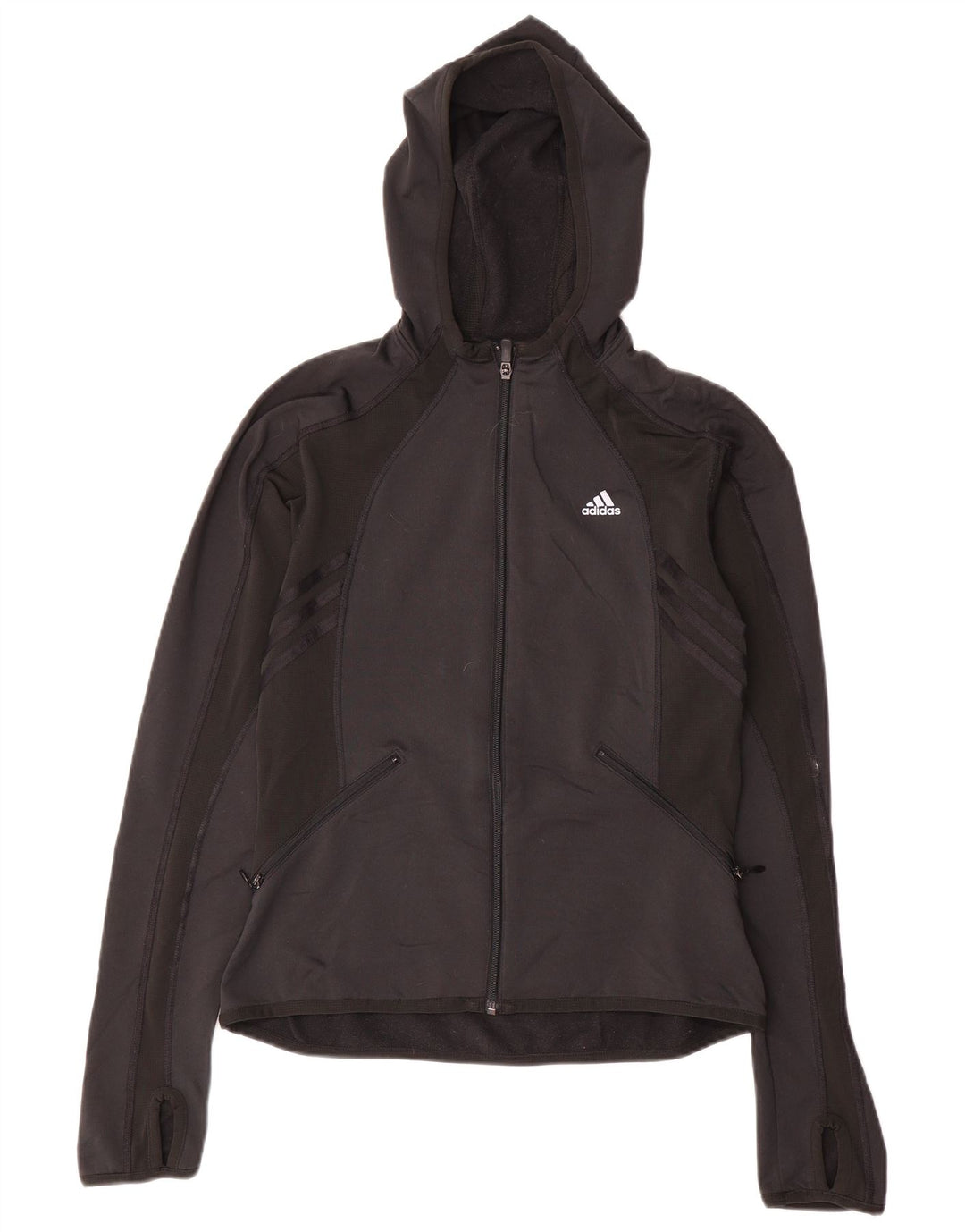Женский свитер с капюшоном на молнии Adidas UK 12, средний черный, полиэстер