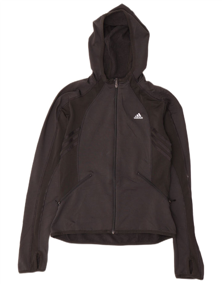 Женский свитер с капюшоном на молнии Adidas UK 12, средний черный, полиэстер
