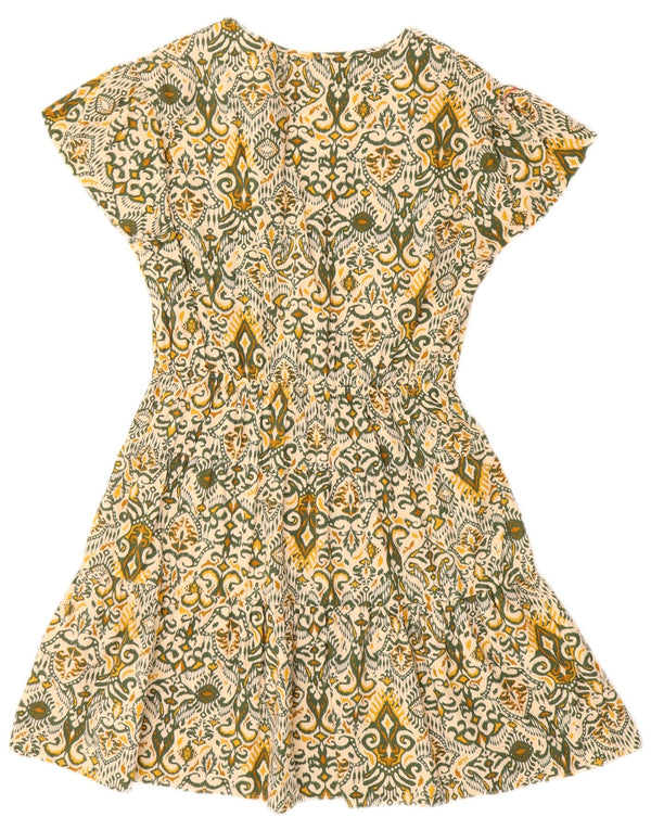 Женское платье трапециевидного силуэта стандартного размера Marks & Spencer UK 12, средний зеленый цвет икат, хлопок