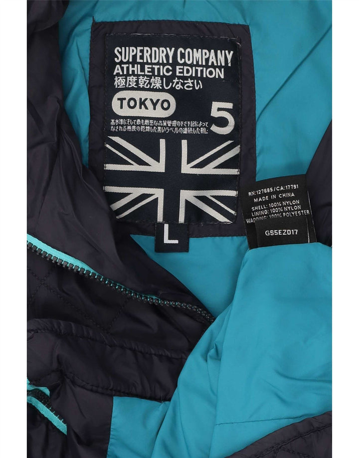 Женская стеганая куртка с капюшоном Superdry UK 14, большой темно-синий нейлон