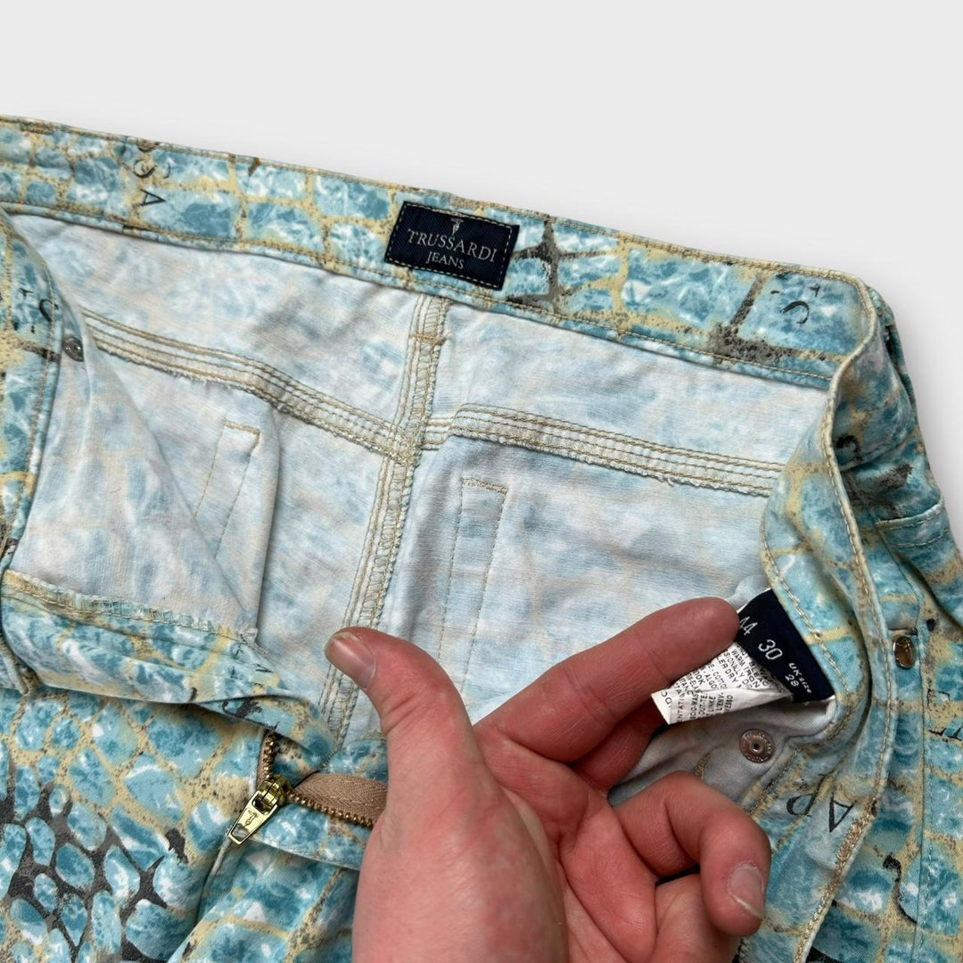 Винтажные брюки Trussardi с крокодиловым принтом