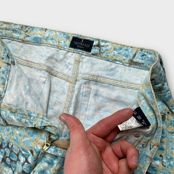 Винтажные брюки Trussardi с крокодиловым принтом