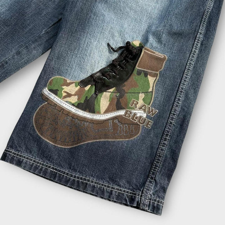 Джинсовые шорты Y2K Raw синего цвета, талия 34