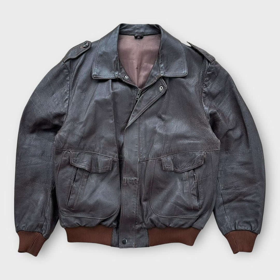 Винтажная кожаная летная куртка - большая