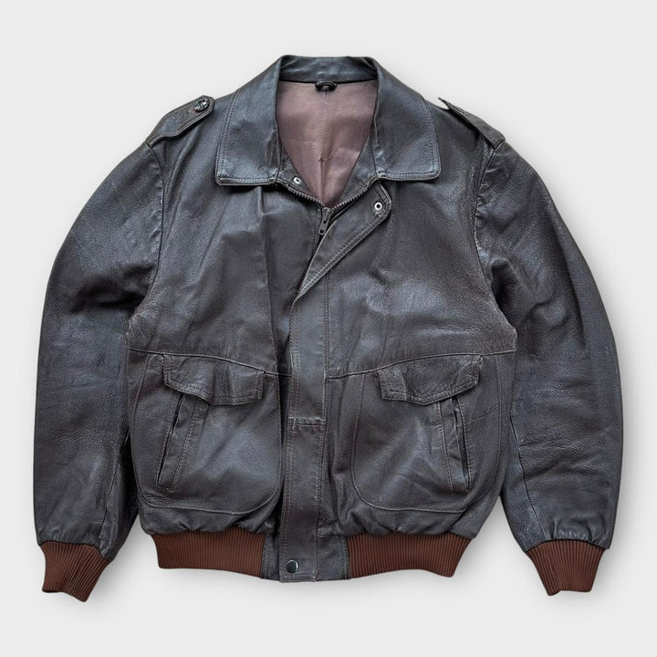 Винтажная кожаная летная куртка - большая