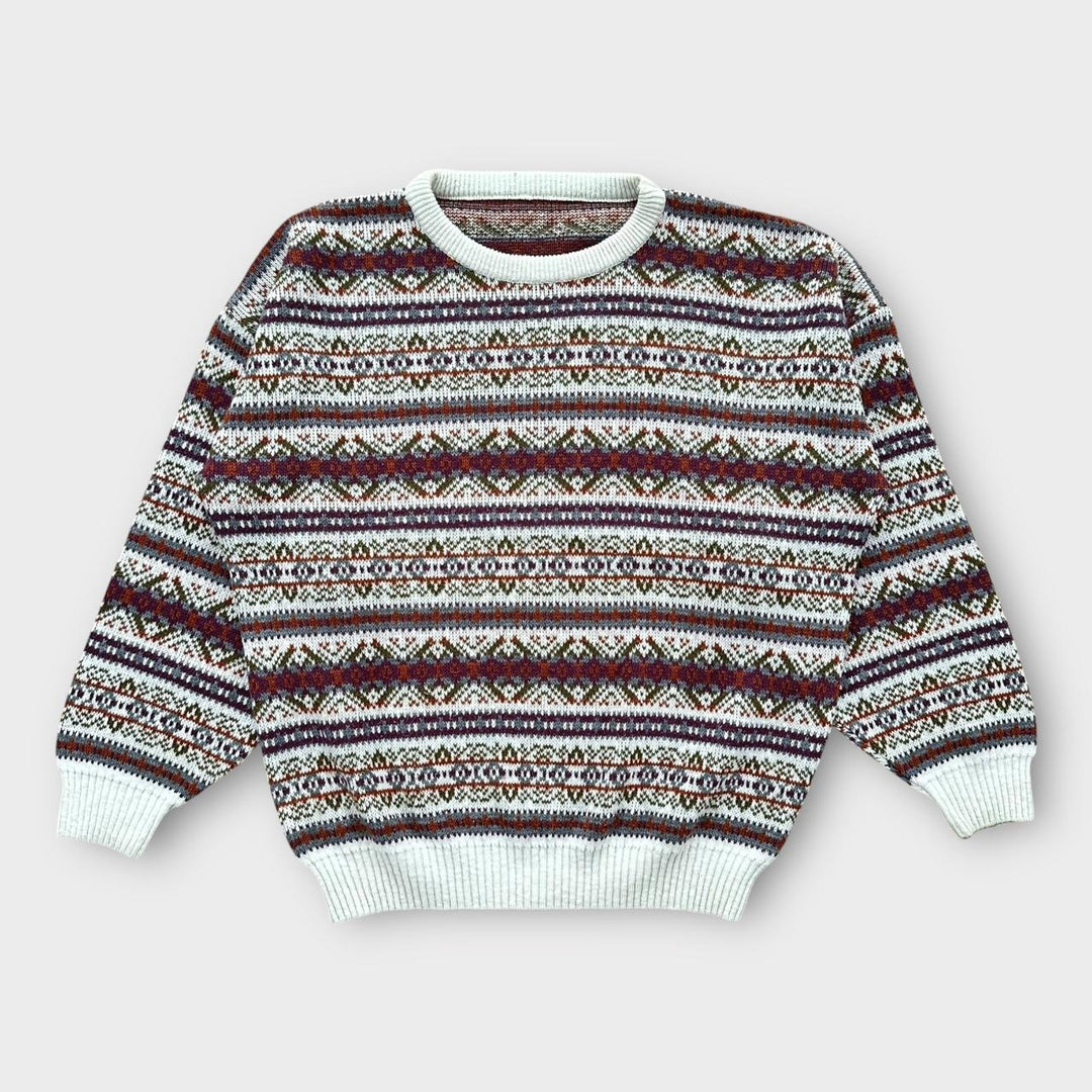 Трикотажный джемпер с винтажным узором 90-х годов — XL.