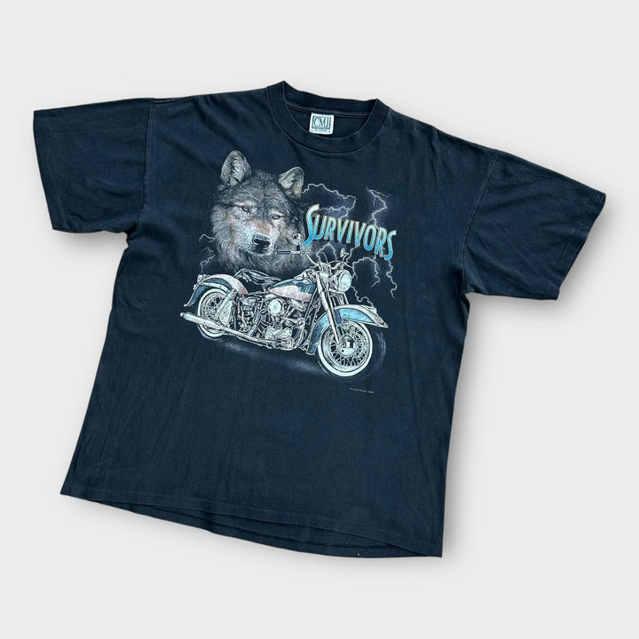 Винтажная футболка с одинарным байкерским рисунком - XL
