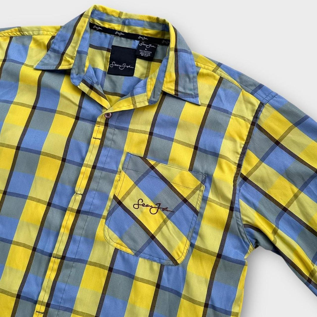 Винтажная рубашка Sean John с коротким рукавом — большого размера (сидит как мешковатый размер XL)