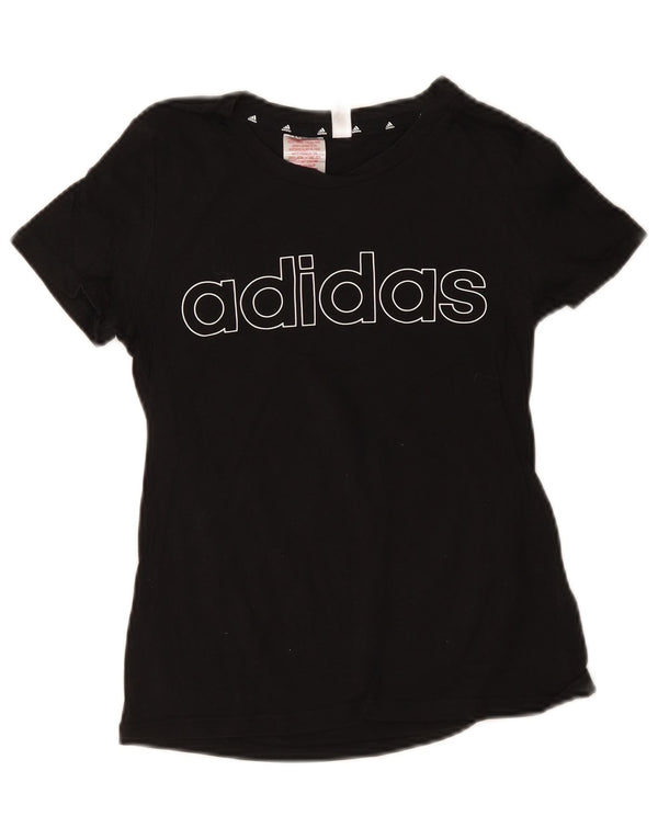 Футболка Adidas с рисунком для девочек, топ 11-12 лет, черный хлопок