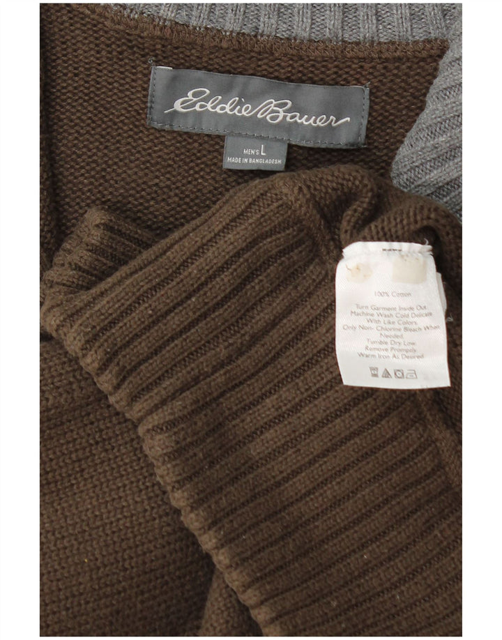 Мужской джемпер с воротником на молнии EDDIE BAUER, большой коричневый хлопковый свитер