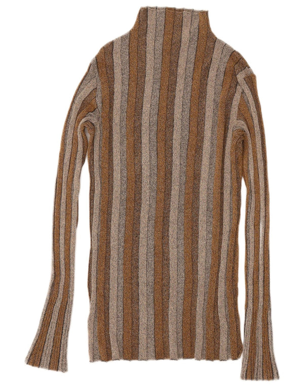 Zara Womens Top Long Sleeve UK 12 Medium Brown Striped