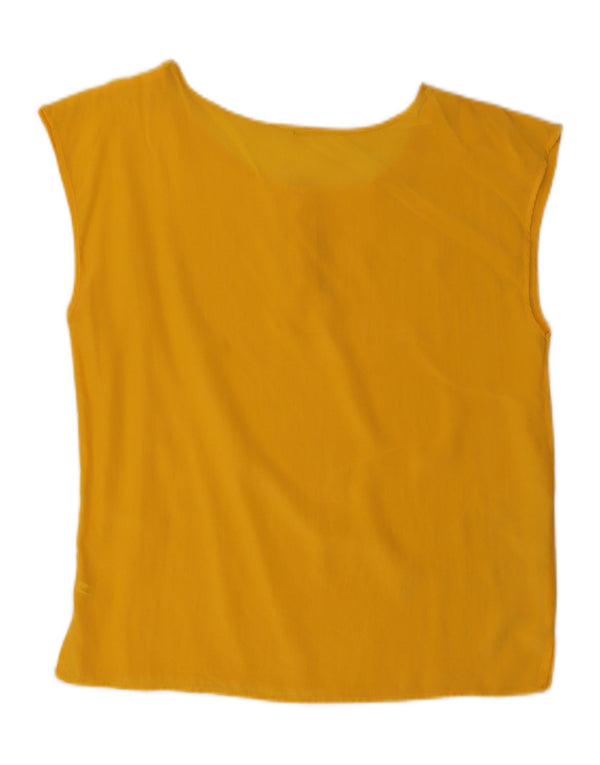 VINTAGE Womens Sleeveless Blouse Top UK 18 XL Yellow Silk