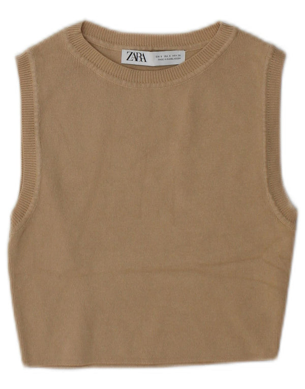 Женская укороченная майка Zara UK 10, маленькая, бежевый, вискоза