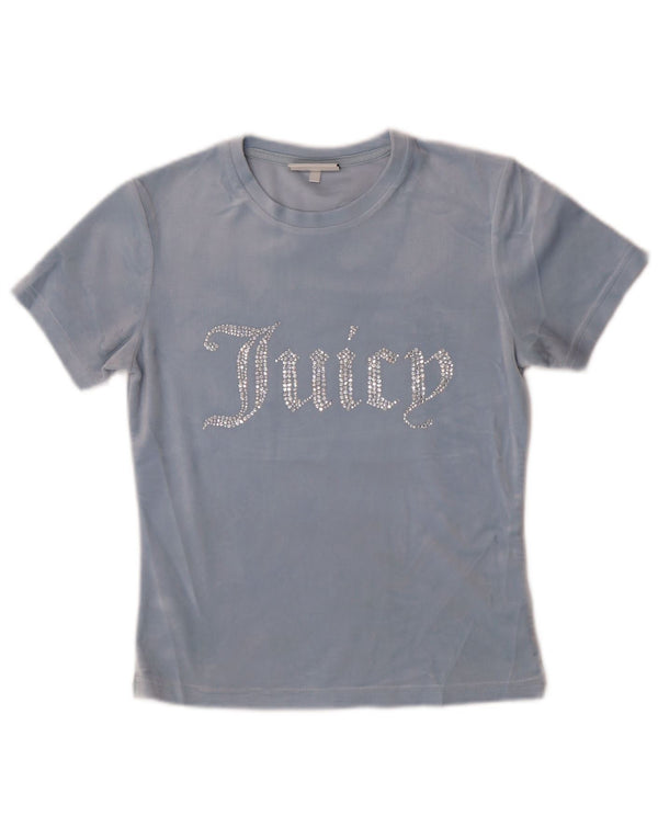Женская велюровая футболка с рисунком Juicy Couture Top UK 12, средний синий полиэстер