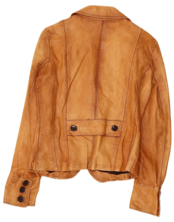 ВИНТАЖНЫЙ женский кожаный пиджак на 2 пуговицах IT 44 Средний Бежевый Кожаный