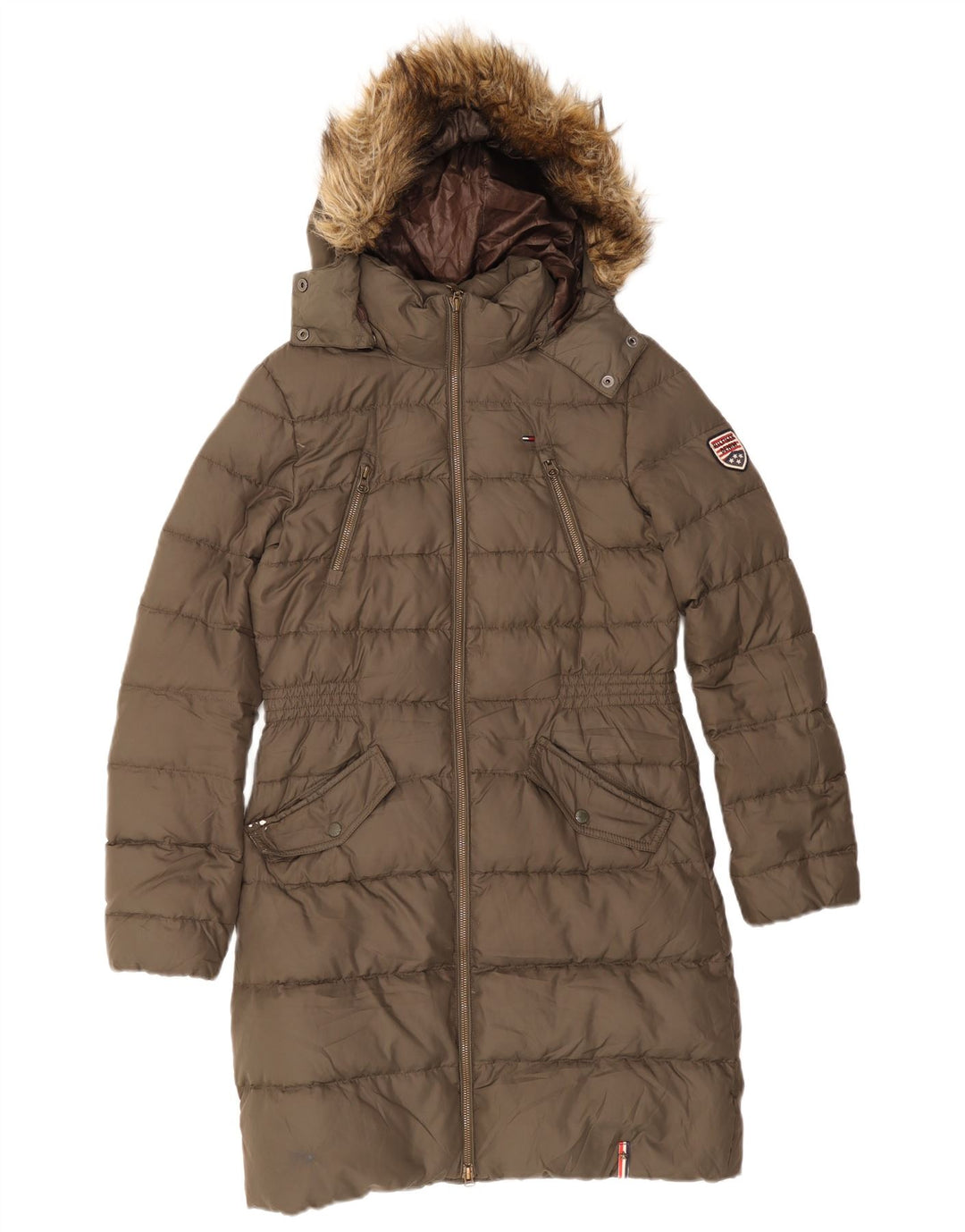 Женское стеганое пальто с капюшоном Tommy Hilfiger UK 10, маленький цвет хаки, полиэстер