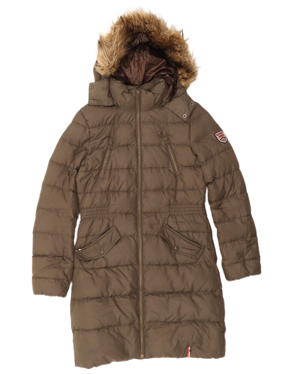 Женское стеганое пальто с капюшоном Tommy Hilfiger UK 10, маленький цвет хаки, полиэстер