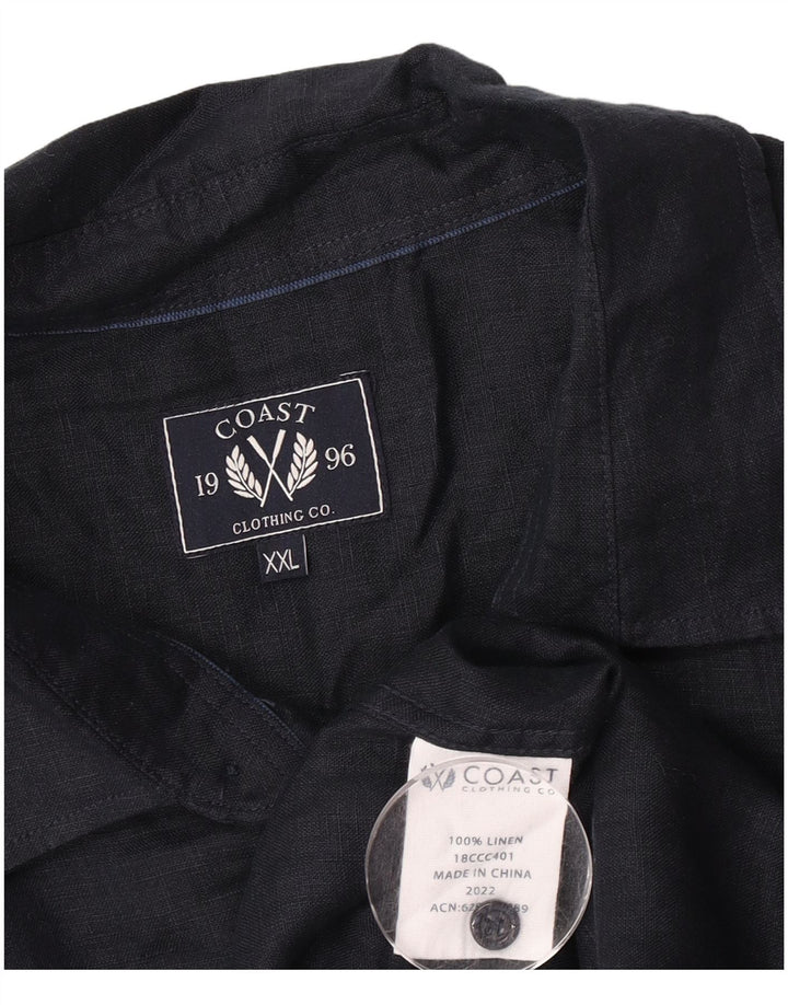 Мужская рубашка Coast с коротким рукавом 2XL, темно-синяя, льняная