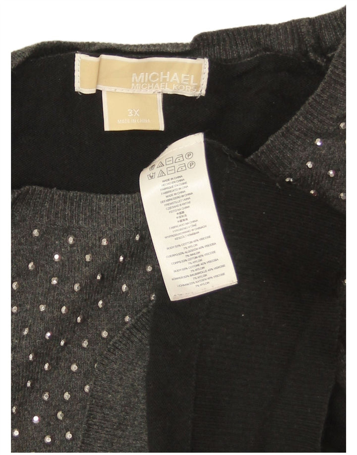 Женский джемпер с вырезом лодочкой MICHAEL KORS UK 22 3XL, серый с цветными блоками