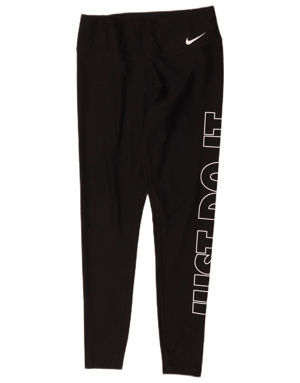 Женские леггинсы с рисунком Nike Dri Fit UK 14, средний черный, полиэстер