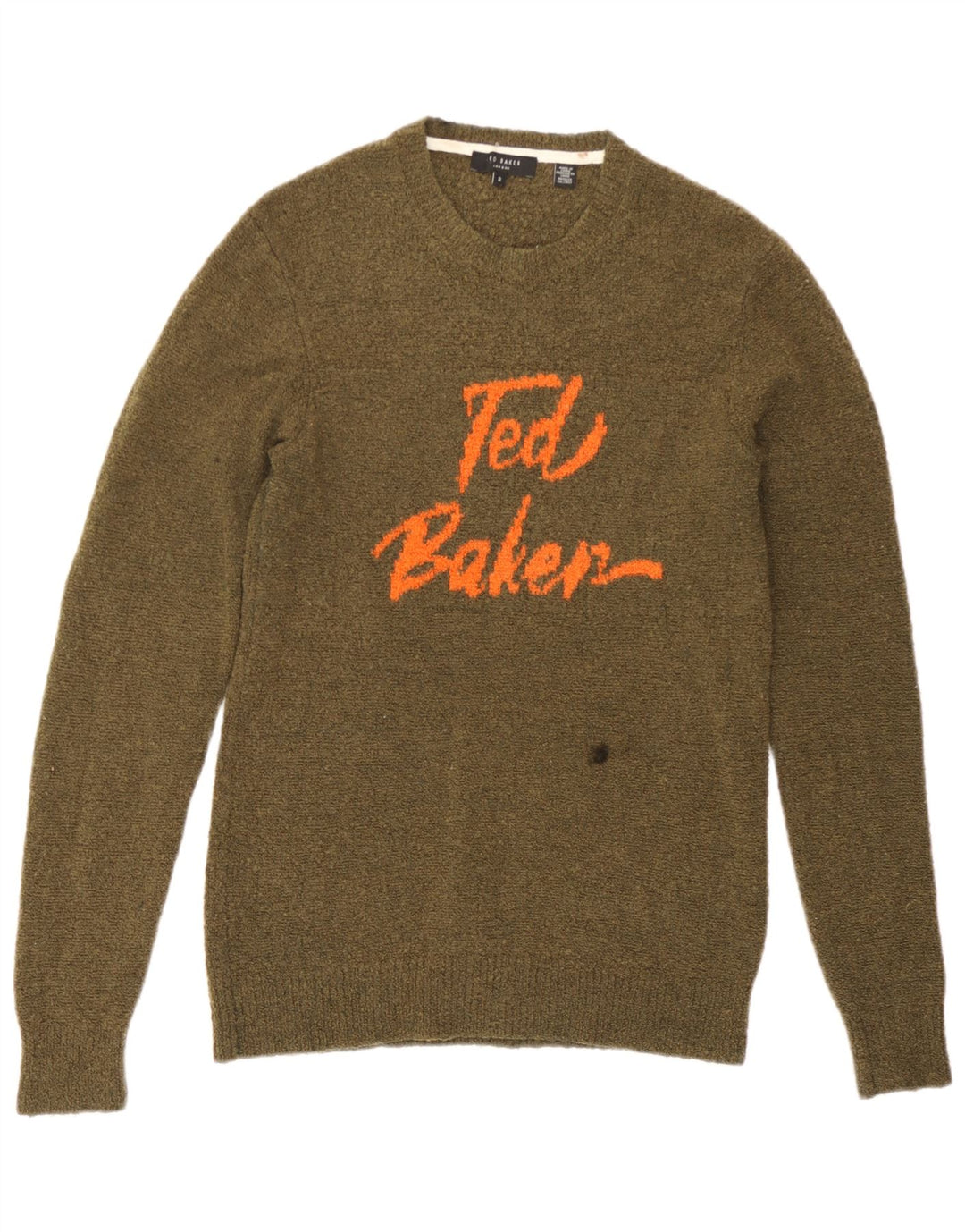 Мужской джемпер с круглым вырезом с рисунком Ted Baker, размер 2, маленький, цвет хаки, шерсть