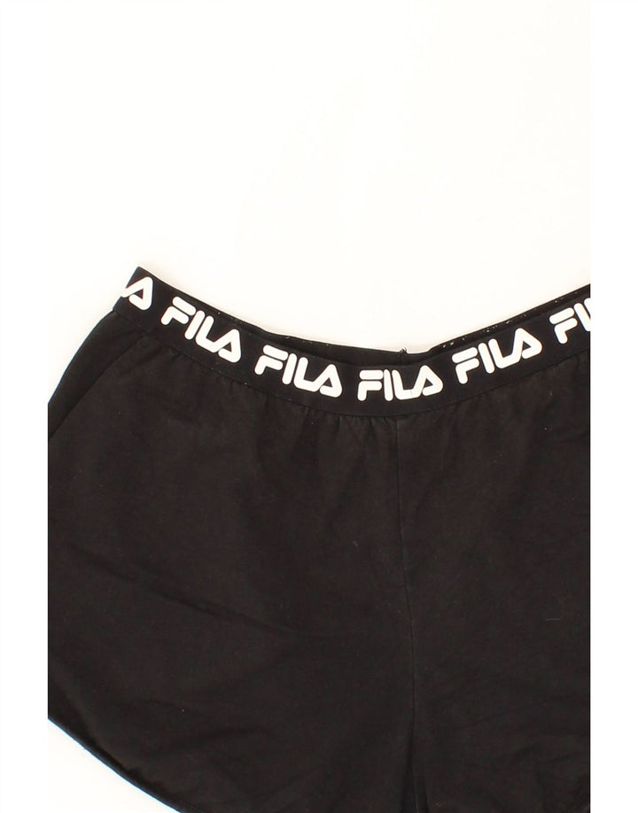 FILA Womens Graphic Sport Shorts UK 14 Medium Black Vintage Fila and Second-Hand Fila from Messina Hembry 