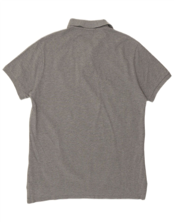 Мужская рубашка поло приталенного кроя Polo Ralph Lauren, хлопковая ткань среднего серого цвета с крапинками