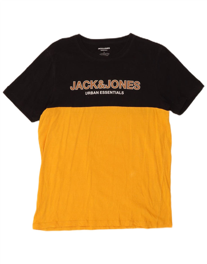 Мужская футболка с рисунком JACK & JONES, большой желтый цвет, хлопок с цветными блоками
