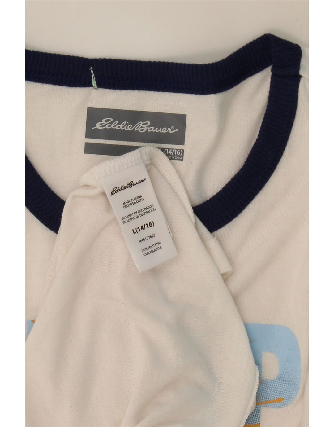 EDDIE BAUER Boys Graphic Top Long Sleeve 14-15 Years Large White Polyester