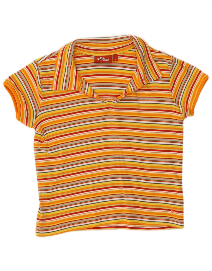 Женская укороченная рубашка-поло S.Oliver UK 14, хлопок в большую желтую полоску