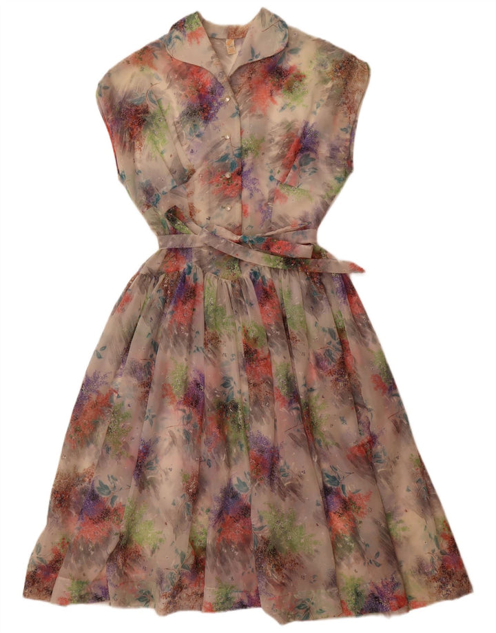 Винтажное женское платье трапециевидной формы без рукавов, Великобритания 14, средний разноцветный цветочный принт