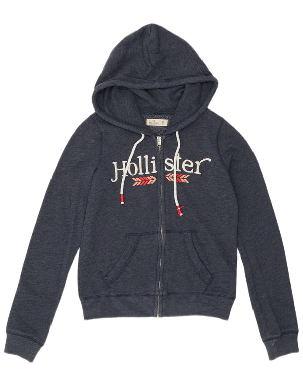 Женский свитер с капюшоном на молнии с графическим рисунком Hollister UK 6 XS, темно-синий, хлопок