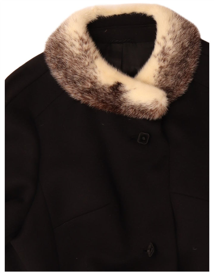 ВИНТАЖНОЕ женское пальто UK 14, большое черное шерстяное пальто