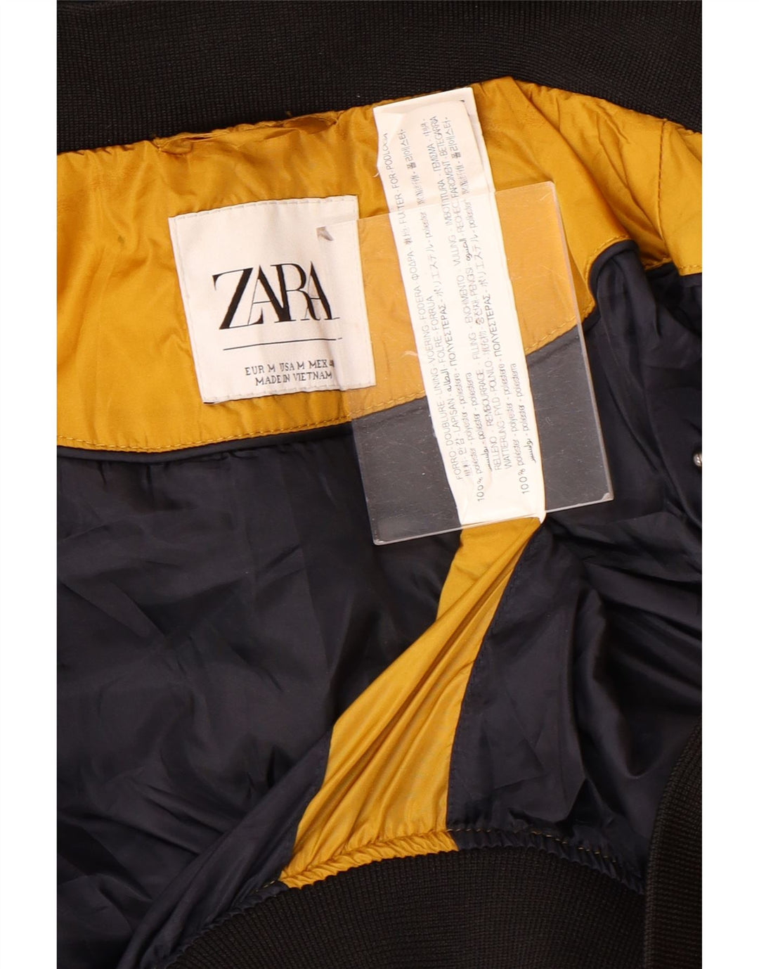 Мужская стеганая куртка с капюшоном Zara UK 38, средний желтый полиэстер с цветными блоками
