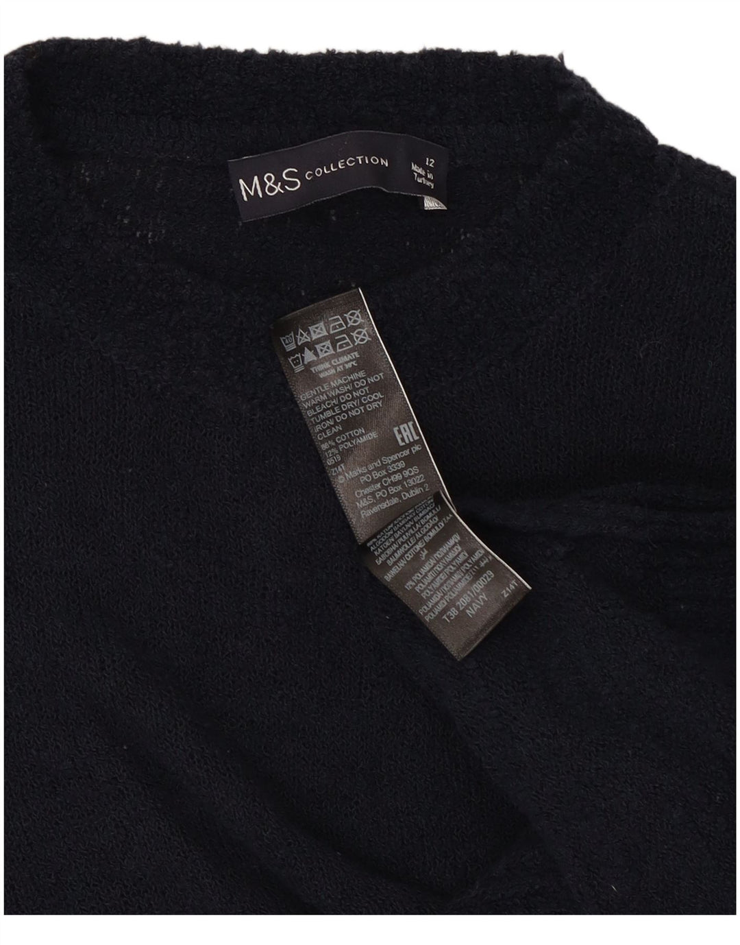 Женский джемпер с круглым вырезом Marks & Spencer UK 12, средний темно-синий