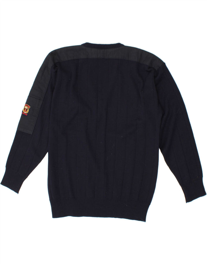 VINTAGE Mens V-Neck Jumper Sweater Medium Navy Blue Wool Vintage Vintage and Second-Hand Vintage from Messina Hembry 