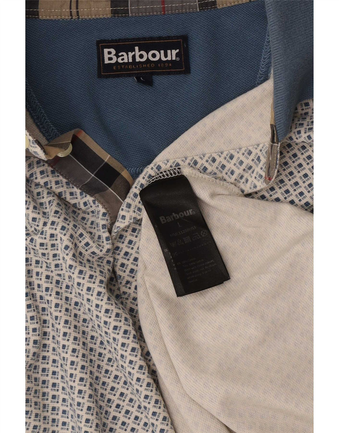 Мужская рубашка поло Barbour, большая синяя хлопковая рубашка с геометрическим рисунком
