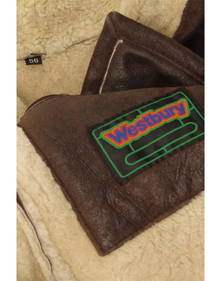 WESTBURY Мужская короткая дубленка IT 56 3XL Коричневая кожаная