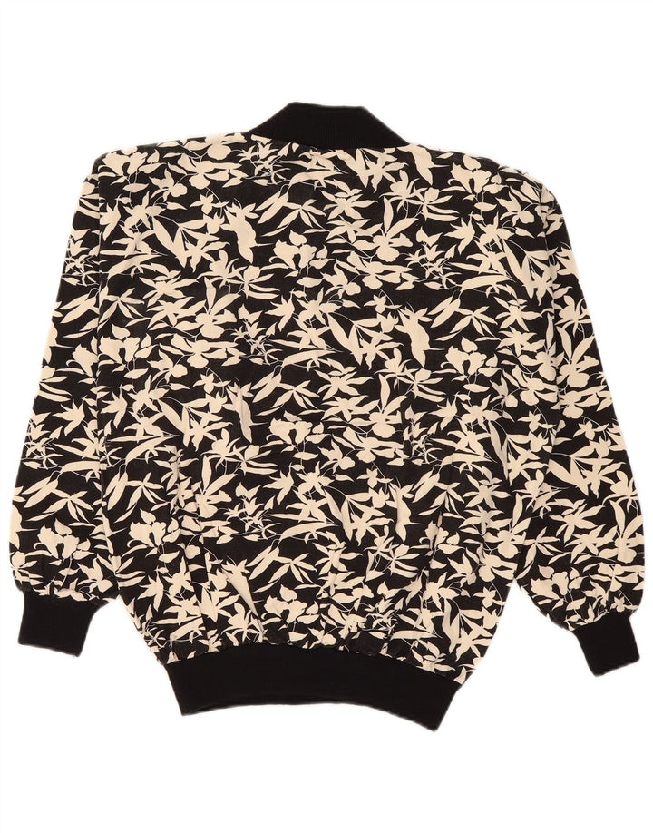 Винтажный женский свитер-свитшот UK 16, большой черный цветочный принт