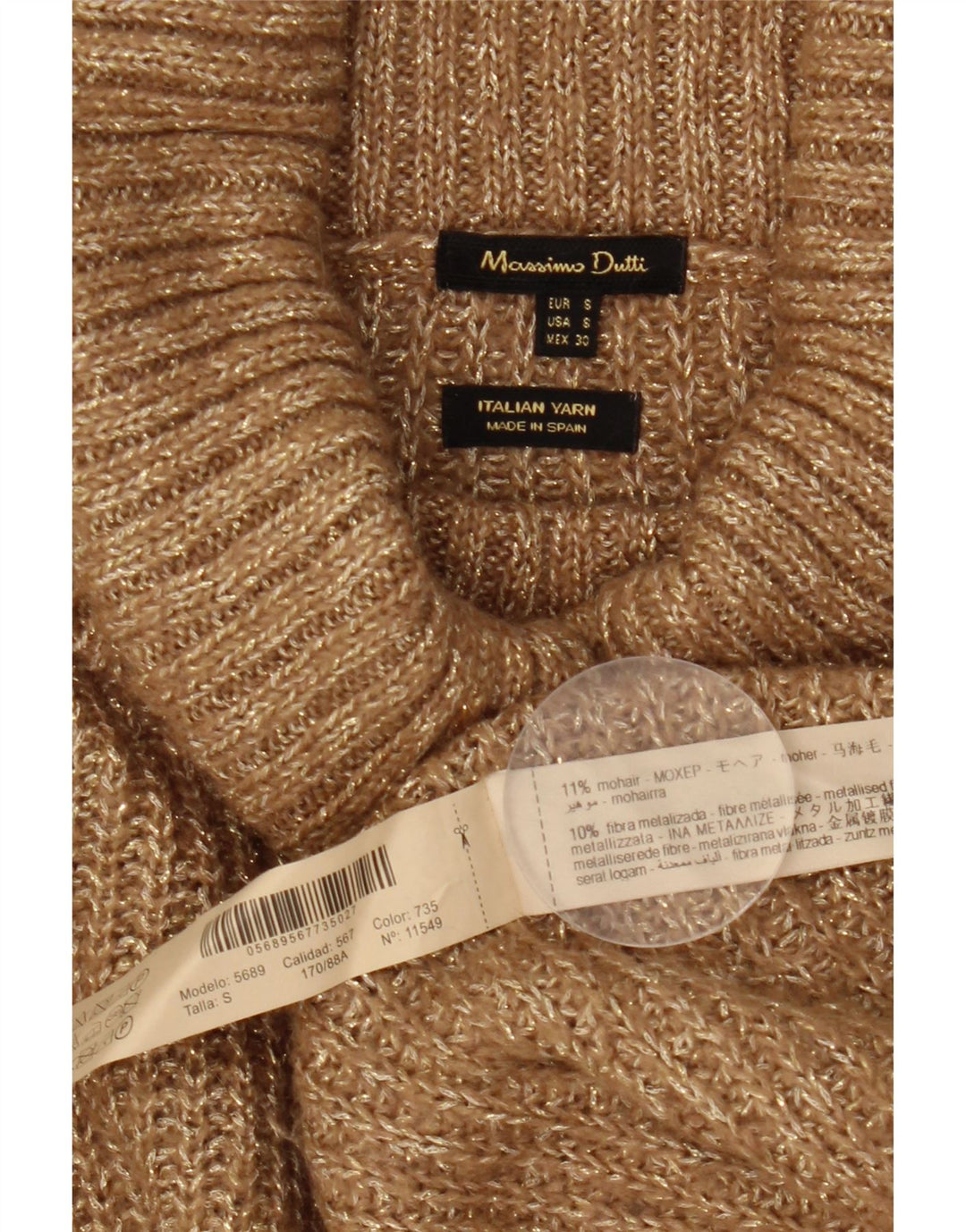 Женский джемпер с высоким воротником Massimo Dutti UK 10, маленький бежевый в крапинку