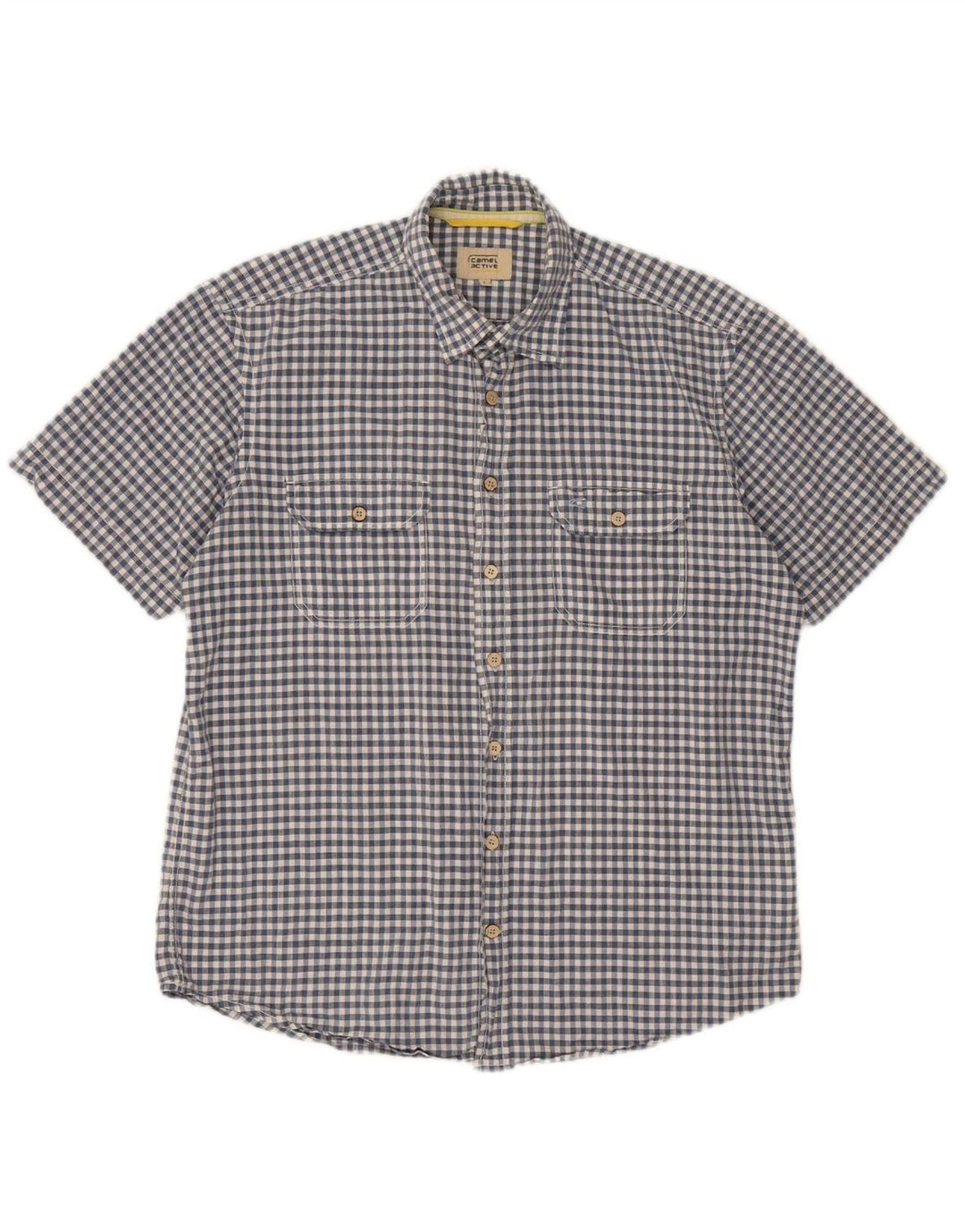 CAMEL Mens Short Sleeve Shirt Large Blue Gingham Cotton
