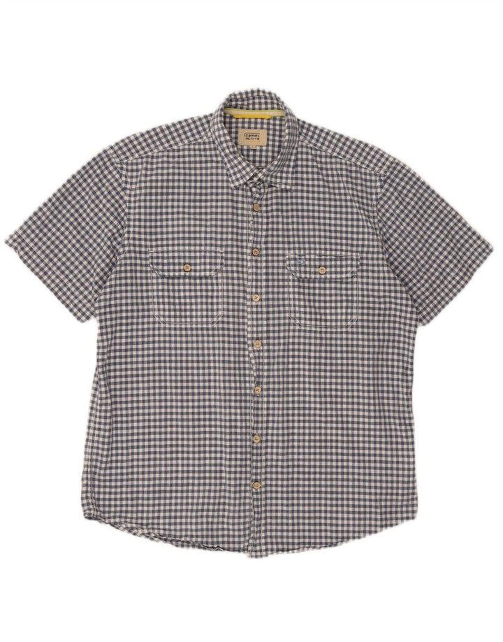 CAMEL Mens Short Sleeve Shirt Large Blue Gingham Cotton