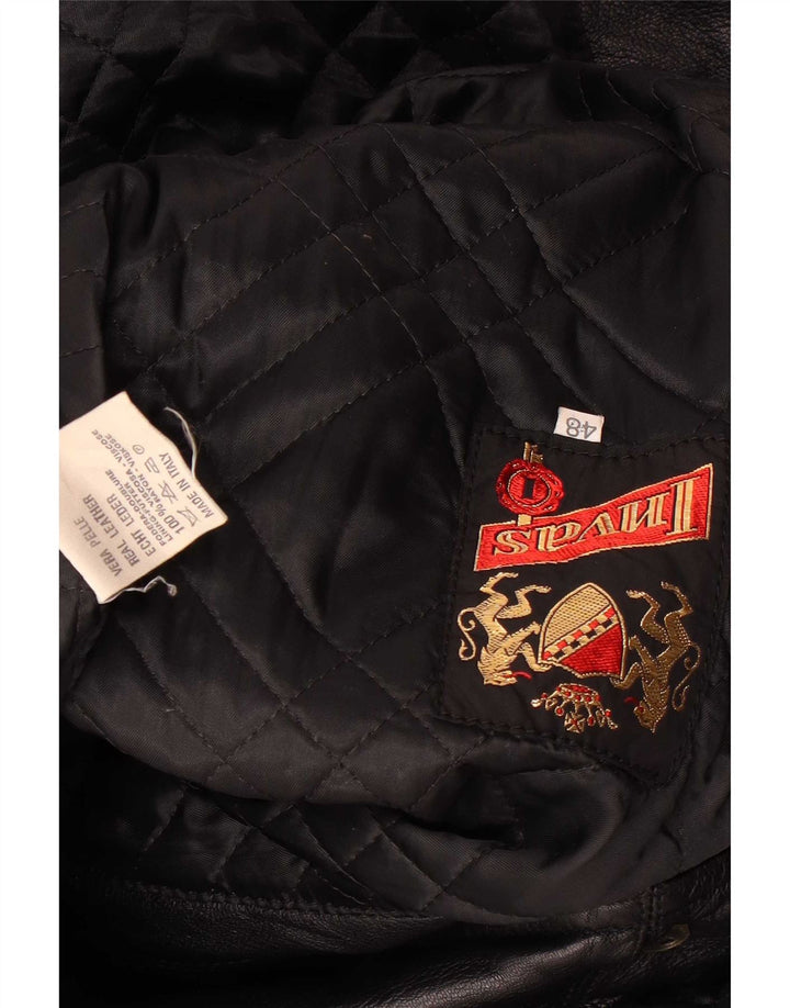 Винтажное женское кожаное пальто IT 48 XL, черное кожаное